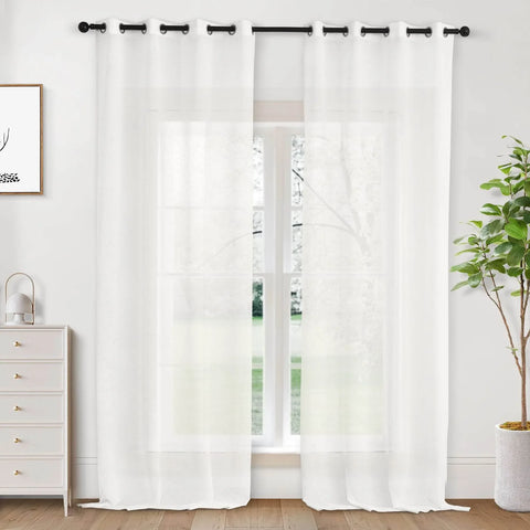B01 Linen Textured Airy Sheer Curtain Grommet - Cololeaf -- #30 Light Grey