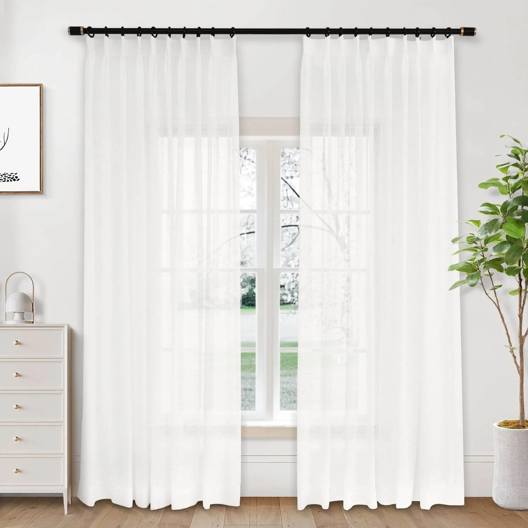 B01 Linen Textured Airy Sheer Curtain Pinch Pleat - Cololeaf -- #30 Light Grey