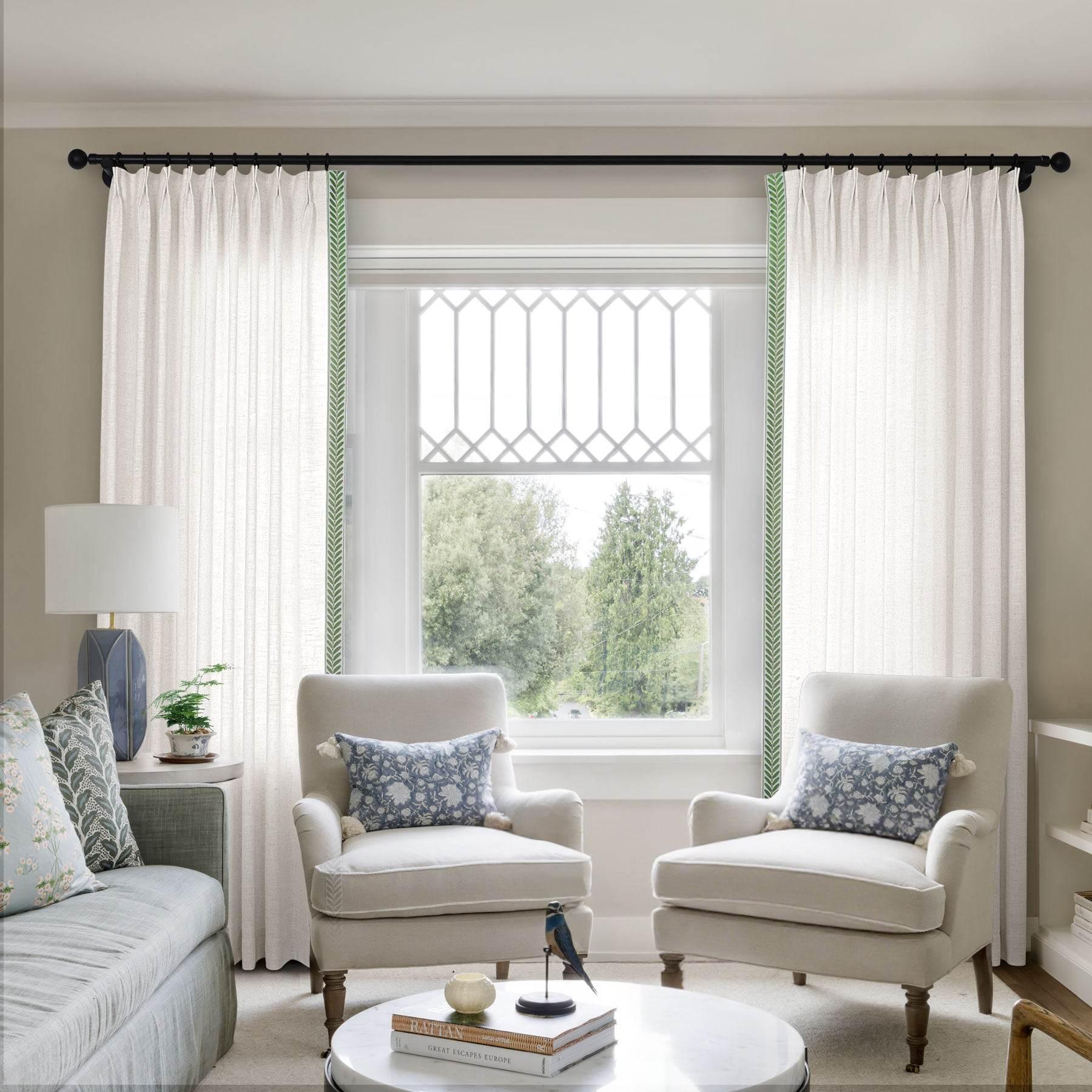 1908 Linen Blend Unlined Breathable & Natural Curtain Pinch Pleat with Trim Border - Cololeaf -- #0 Snow White