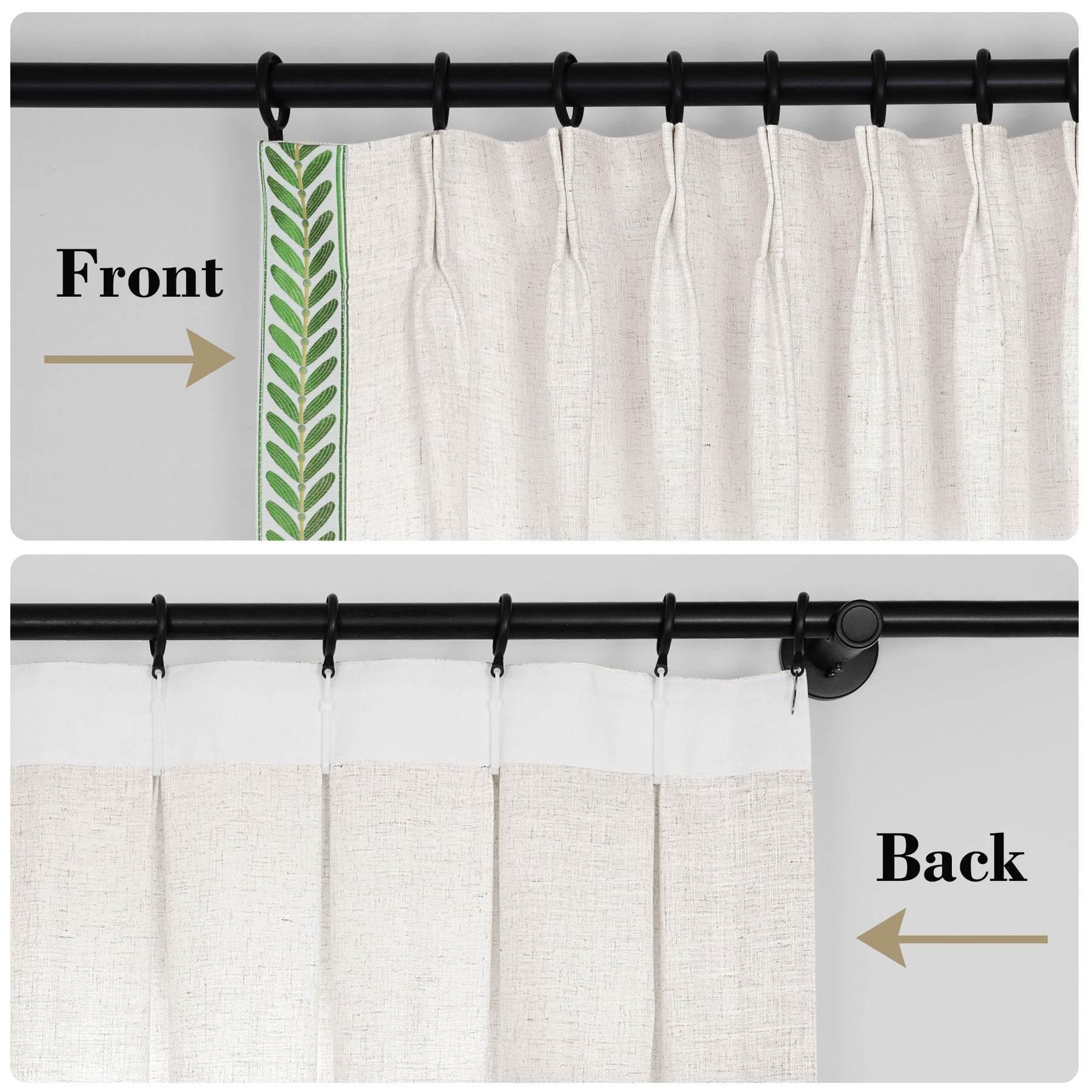 1908 Linen Blend Unlined Breathable & Natural Curtain Pinch Pleat with Trim Border - Cololeaf -- #0 Snow White