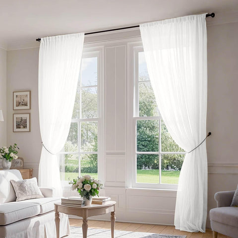 B01 Linen Textured Airy Sheer Curtain Pinch Pleat - Cololeaf -- #30 Light Grey