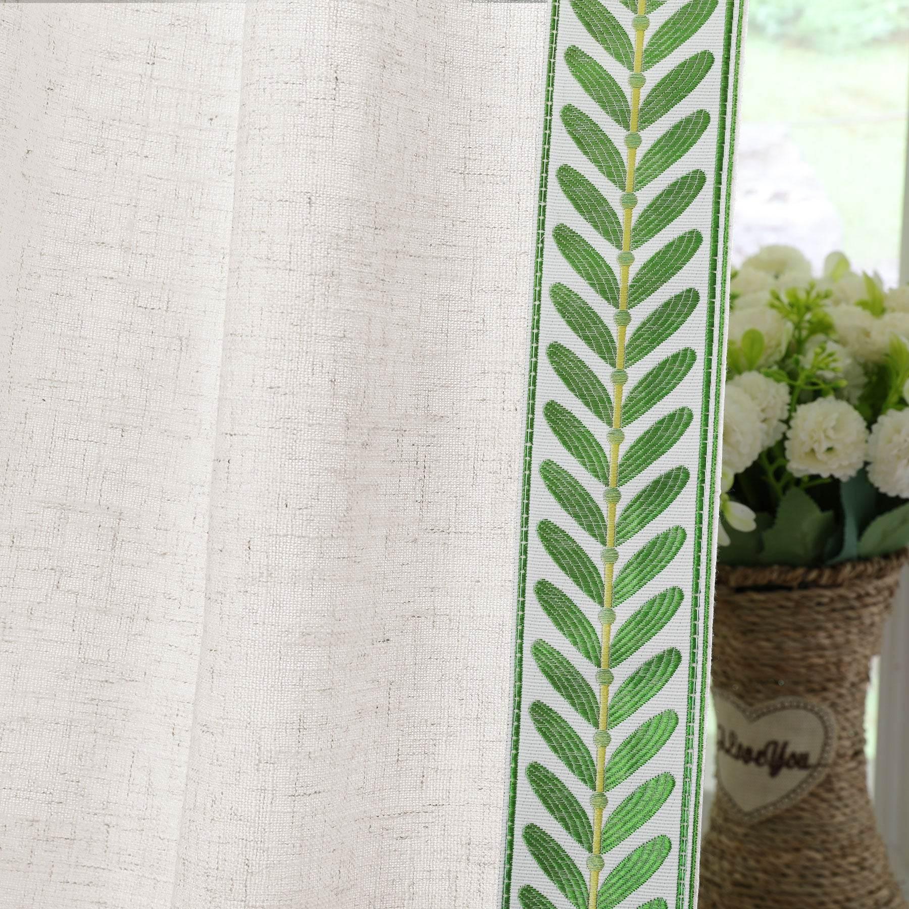 1908 Linen Blend Unlined Breathable & Natural Curtain Pinch Pleat with Trim Border - Cololeaf -- #0 Snow White