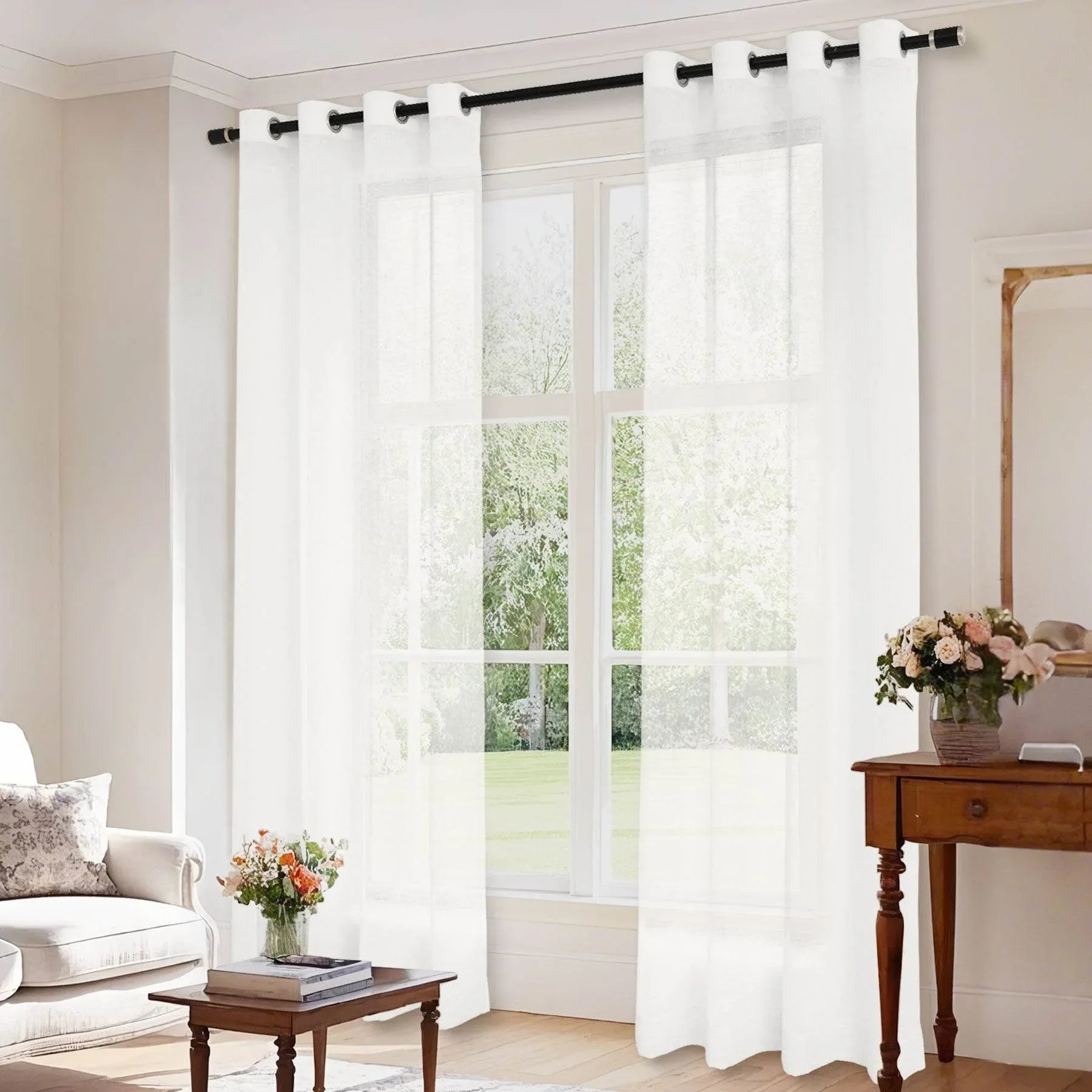 B01 Linen Textured Airy Sheer Curtain Grommet - Cololeaf -- #30 Light Grey