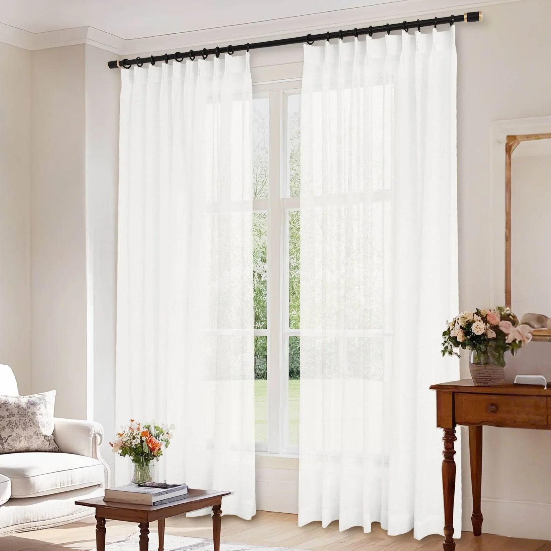 B01 Linen Textured Airy Sheer Curtain Pinch Pleat - Cololeaf -- #30 Light Grey