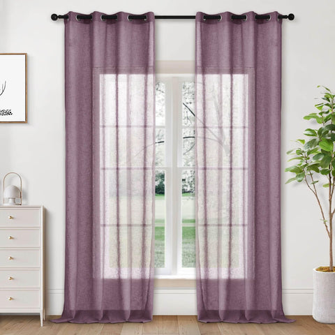 B01 Linen Textured Airy Sheer Curtain Grommet - Cololeaf -- #30 Light Grey