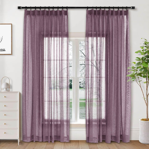 B01 Linen Textured Airy Sheer Curtain Pinch Pleat - Cololeaf -- #30 Light Grey