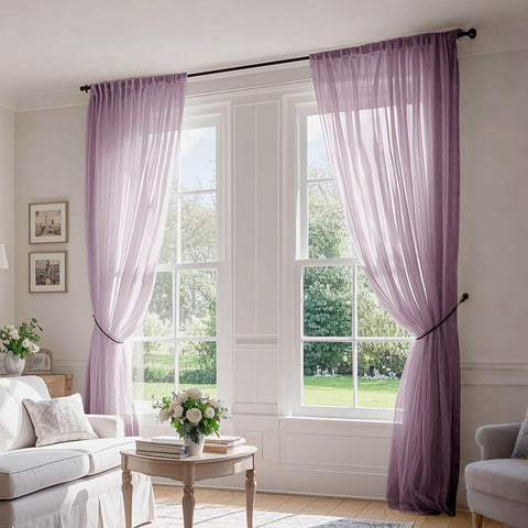 B01 Linen Textured Airy Sheer Curtain Pinch Pleat - Cololeaf -- #30 Light Grey