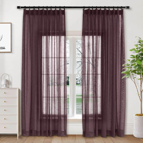 B01 Linen Textured Airy Sheer Curtain Pinch Pleat - Cololeaf -- #30 Light Grey