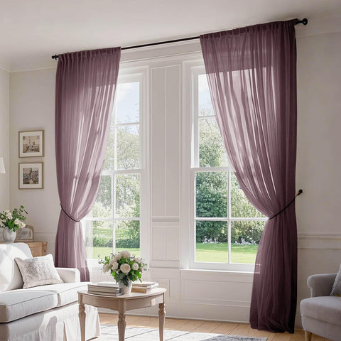 B01 Linen Textured Airy Sheer Curtain Pinch Pleat - Cololeaf -- #30 Light Grey