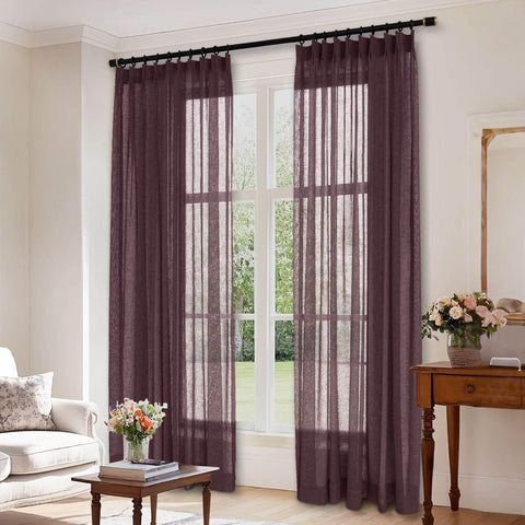 B01 Linen Textured Airy Sheer Curtain Pinch Pleat - Cololeaf -- #30 Light Grey