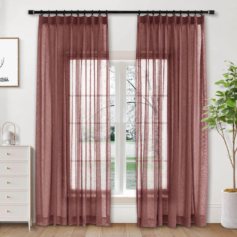 B01 Linen Textured Airy Sheer Curtain Pinch Pleat - Cololeaf -- #30 Light Grey