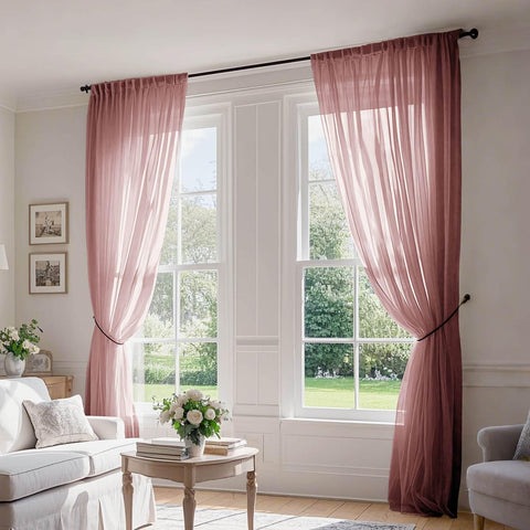 B01 Linen Textured Airy Sheer Curtain Pinch Pleat - Cololeaf -- #30 Light Grey