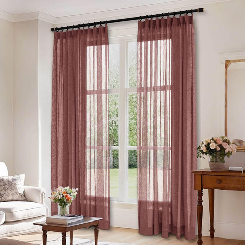 B01 Linen Textured Airy Sheer Curtain Pinch Pleat - Cololeaf -- #30 Light Grey