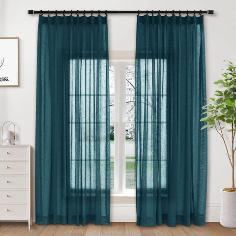 B01 Linen Textured Airy Sheer Curtain Pinch Pleat - Cololeaf -- #30 Light Grey