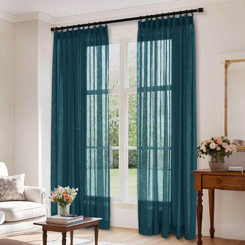 B01 Linen Textured Airy Sheer Curtain Pinch Pleat - Cololeaf -- #30 Light Grey