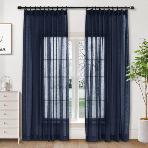 B01 Linen Textured Airy Sheer Curtain Pinch Pleat - Cololeaf -- #30 Light Grey