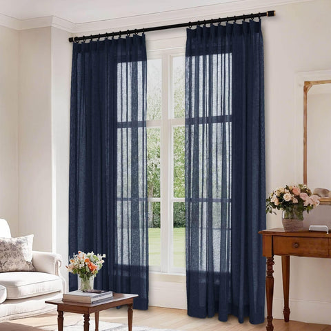 B01 Linen Textured Airy Sheer Curtain Pinch Pleat - Cololeaf -- #30 Light Grey