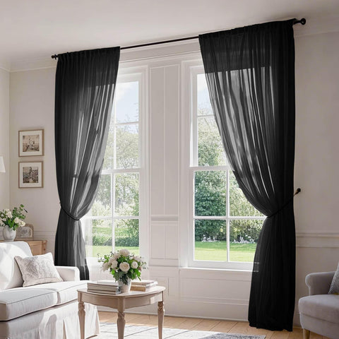 B01 Linen Textured Airy Sheer Curtain Pinch Pleat - Cololeaf -- #30 Light Grey