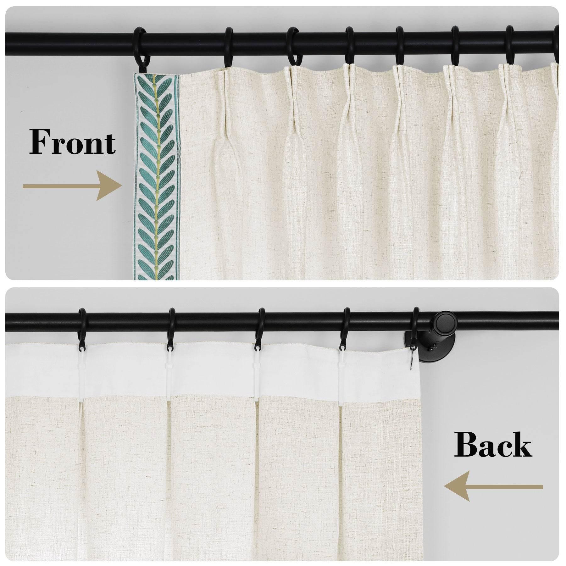 1908 Linen Blend Unlined Breathable & Natural Curtain Pinch Pleat with Trim Border - Cololeaf -- #0 Snow White
