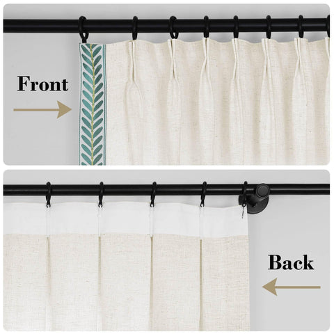 1908 Linen Blend Unlined Breathable & Natural Curtain Pinch Pleat with Trim Border - Cololeaf -- #0 Snow White