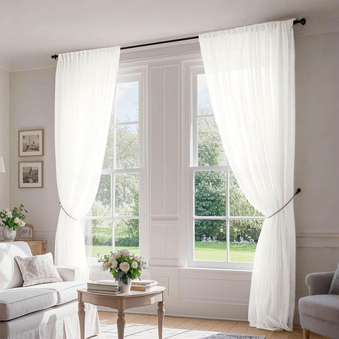 B01 Linen Textured Airy Sheer Curtain Pinch Pleat - Cololeaf -- #30 Light Grey