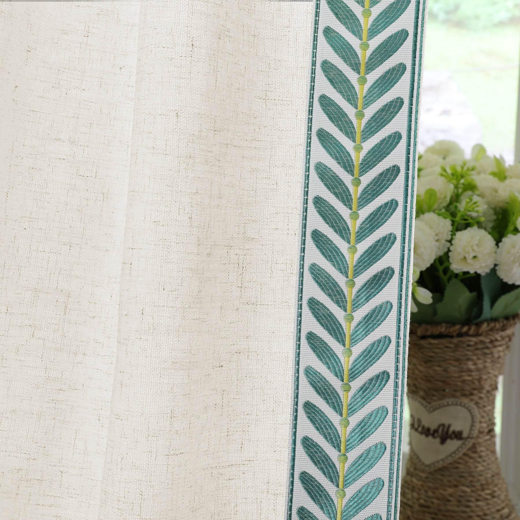 1908 Linen Blend Unlined Breathable & Natural Curtain Pinch Pleat with Trim Border - Cololeaf -- #0 Snow White