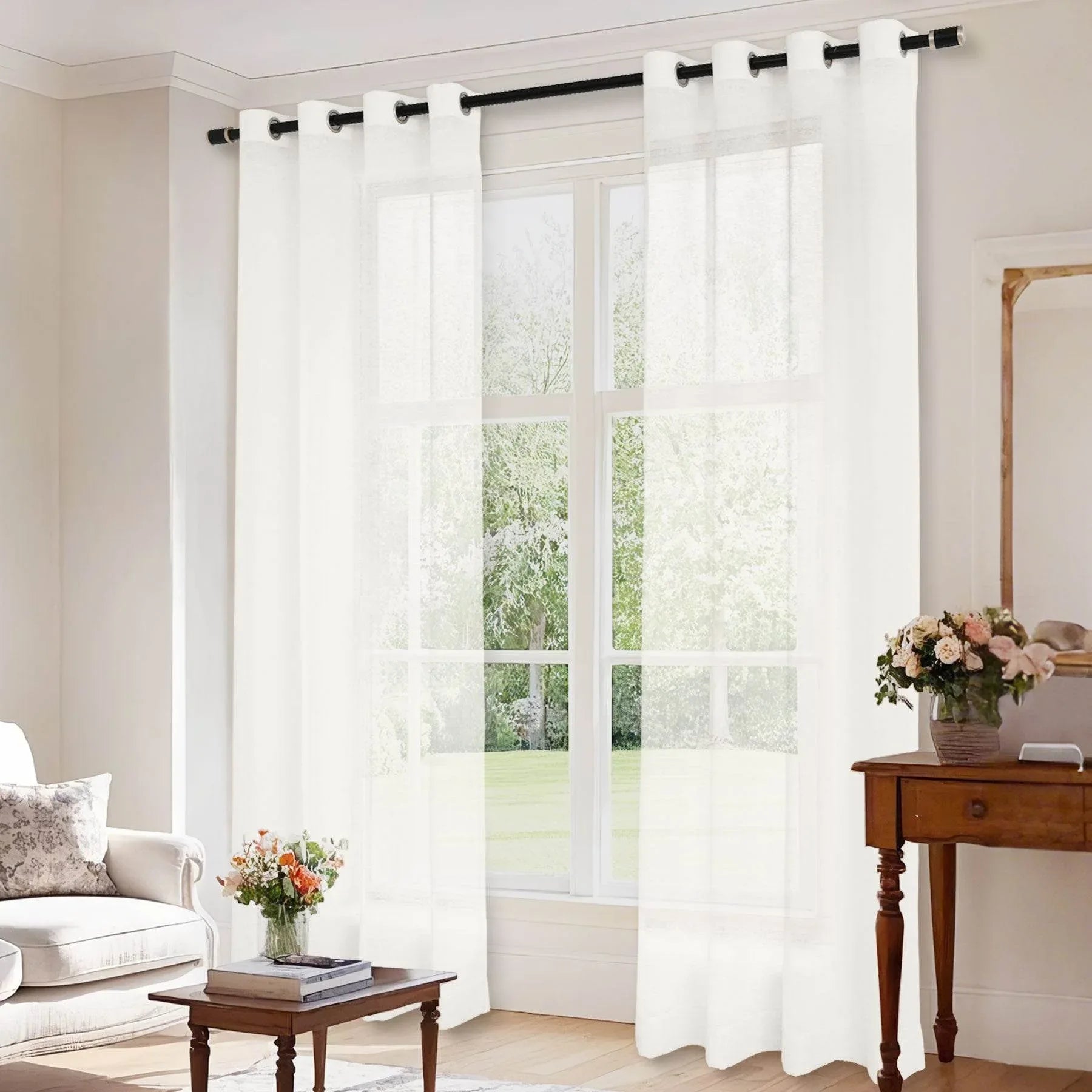B01 Linen Textured Airy Sheer Curtain Grommet - Cololeaf -- #30 Light Grey