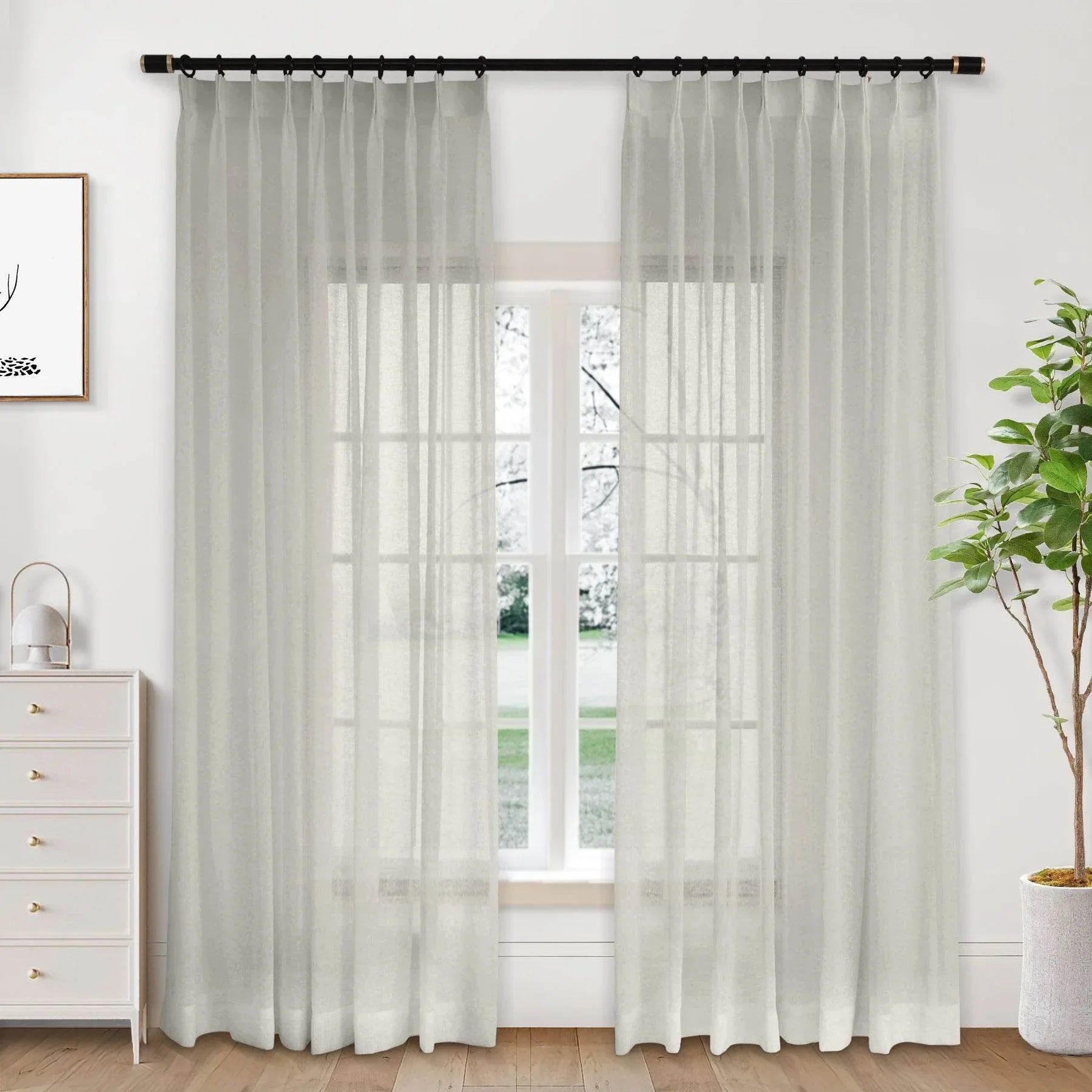 B01 Linen Textured Airy Sheer Curtain Pinch Pleat - Cololeaf -- #30 Light Grey