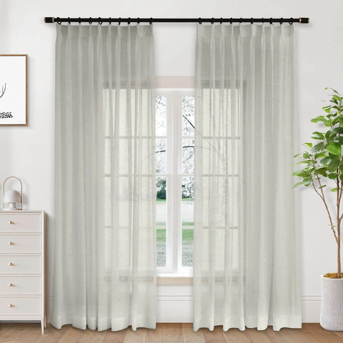 B01 Linen Textured Airy Sheer Curtain Pinch Pleat - Cololeaf -- #30 Light Grey
