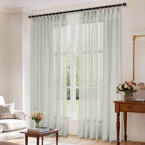 B01 Linen Textured Airy Sheer Curtain Pinch Pleat - Cololeaf -- #30 Light Grey