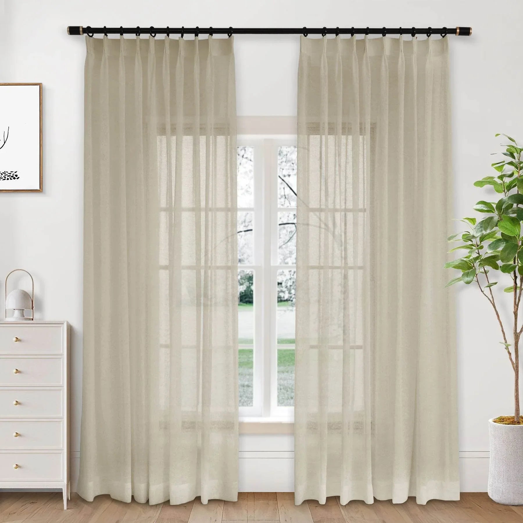 B01 Linen Textured Airy Sheer Curtain Pinch Pleat - Cololeaf -- #30 Light Grey