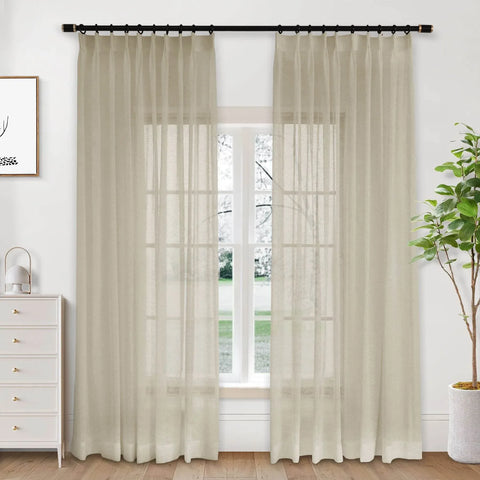 B01 Linen Textured Airy Sheer Curtain Pinch Pleat - Cololeaf -- #30 Light Grey