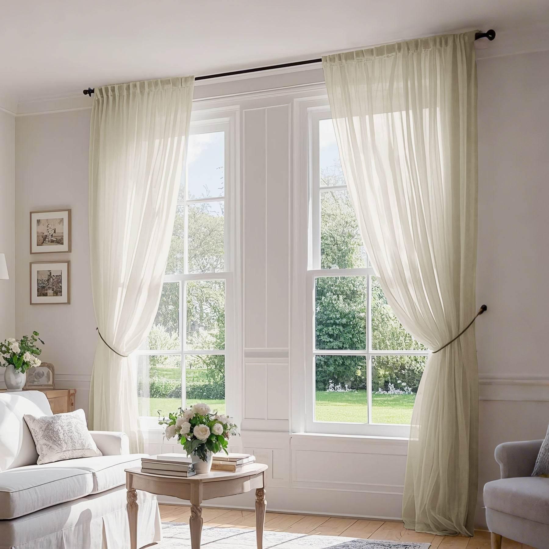 B01 Linen Textured Airy Sheer Curtain Pinch Pleat - Cololeaf -- #30 Light Grey