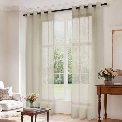 B01 Linen Textured Airy Sheer Curtain Grommet - Cololeaf -- #30 Light Grey