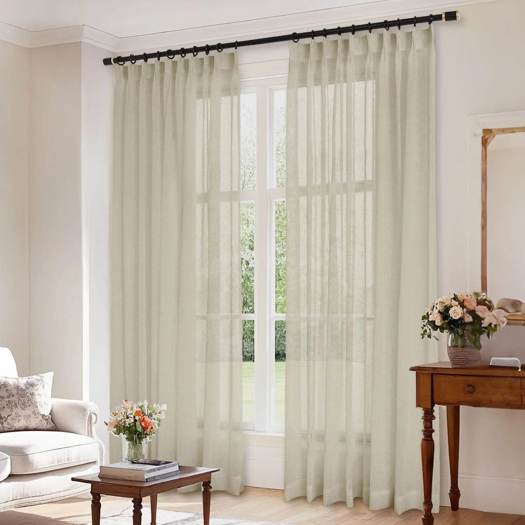 B01 Linen Textured Airy Sheer Curtain Pinch Pleat - Cololeaf -- #30 Light Grey
