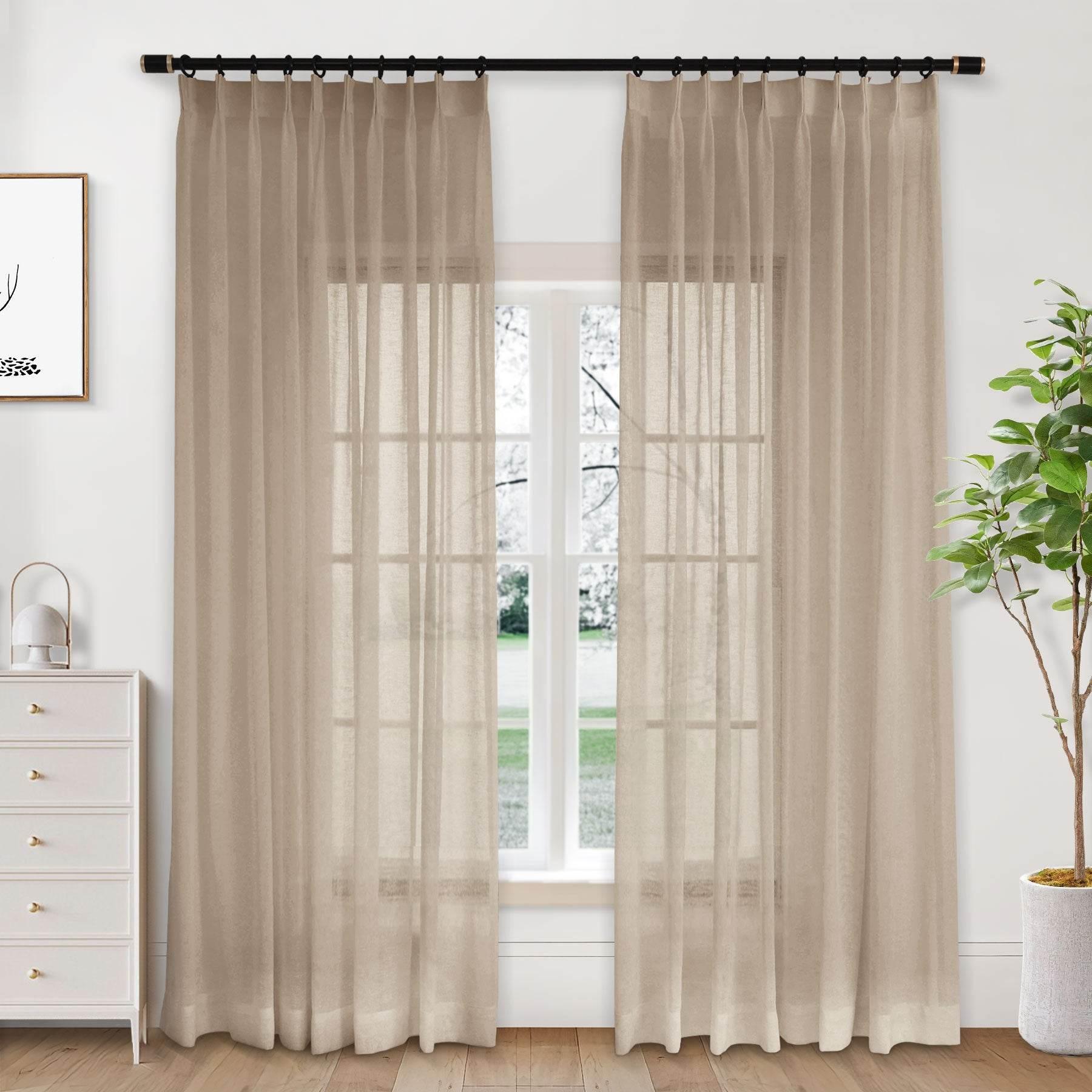 B01 Linen Textured Airy Sheer Curtain Pinch Pleat - Cololeaf -- #30 Light Grey