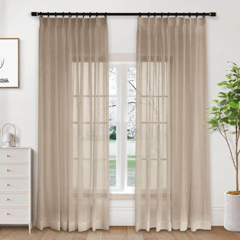 B01 Linen Textured Airy Sheer Curtain Pinch Pleat - Cololeaf -- #30 Light Grey
