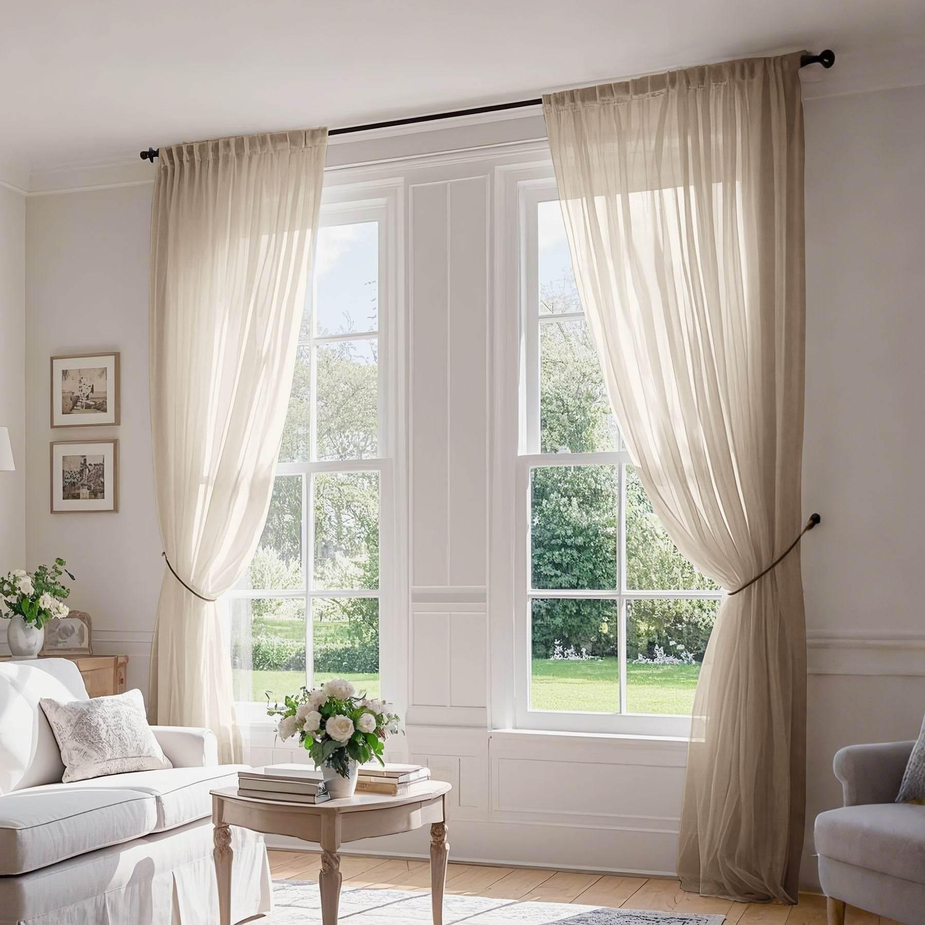 B01 Linen Textured Airy Sheer Curtain Pinch Pleat - Cololeaf -- #30 Light Grey