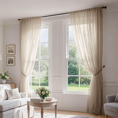 B01 Linen Textured Airy Sheer Curtain Pinch Pleat - Cololeaf -- #30 Light Grey