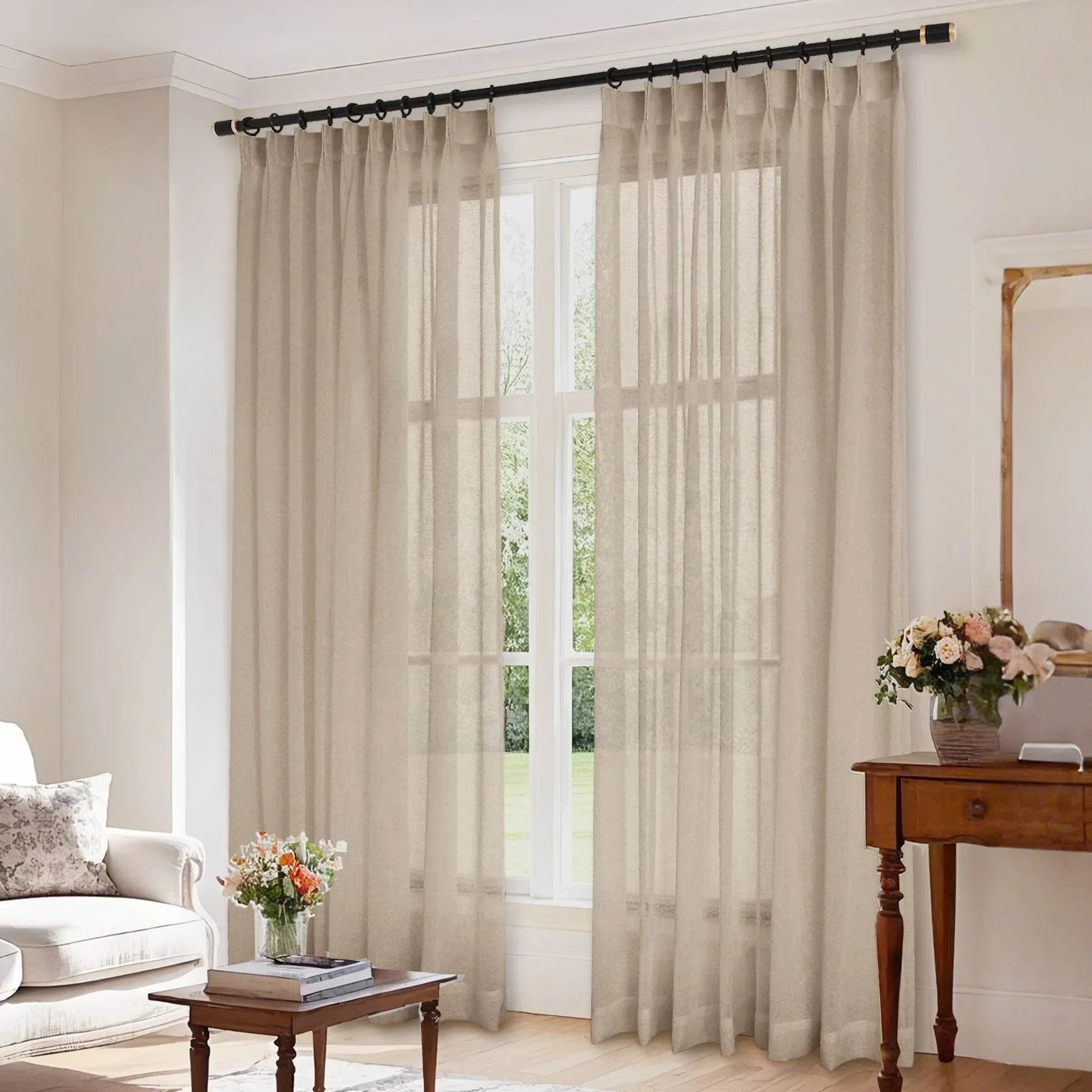 B01 Linen Textured Airy Sheer Curtain Pinch Pleat - Cololeaf -- #30 Light Grey