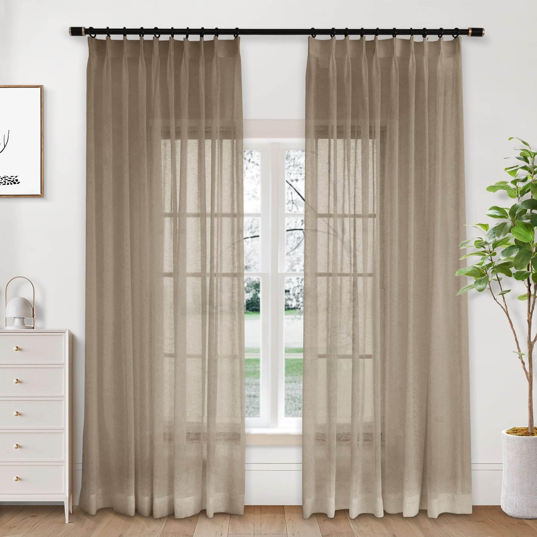 B01 Linen Textured Airy Sheer Curtain Pinch Pleat - Cololeaf -- #30 Light Grey