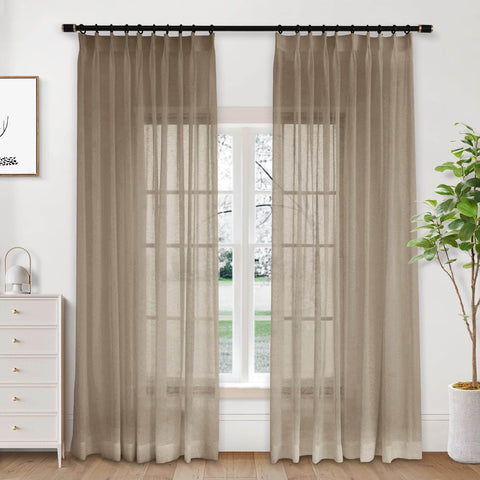 B01 Linen Textured Airy Sheer Curtain Pinch Pleat - Cololeaf -- #30 Light Grey