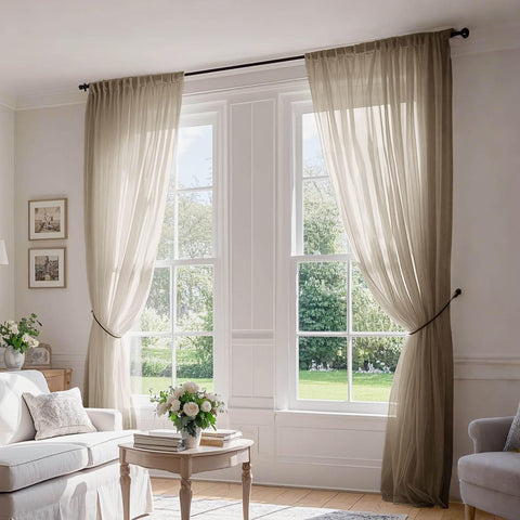 B01 Linen Textured Airy Sheer Curtain Pinch Pleat - Cololeaf -- #30 Light Grey