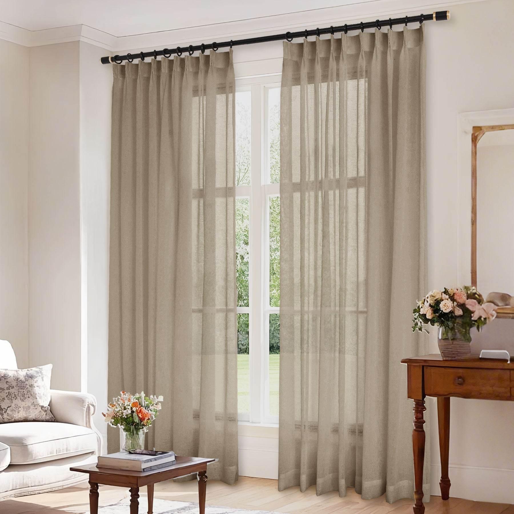 B01 Linen Textured Airy Sheer Curtain Pinch Pleat - Cololeaf -- #30 Light Grey