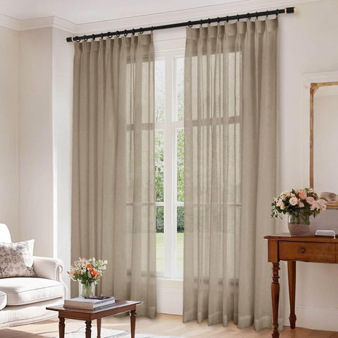B01 Linen Textured Airy Sheer Curtain Pinch Pleat - Cololeaf -- #30 Light Grey