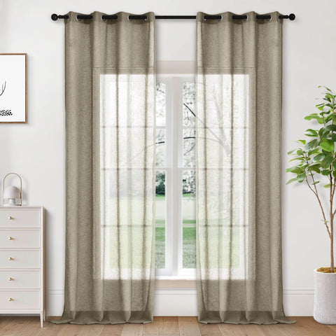 B01 Linen Textured Airy Sheer Curtain Grommet - Cololeaf -- #30 Light Grey