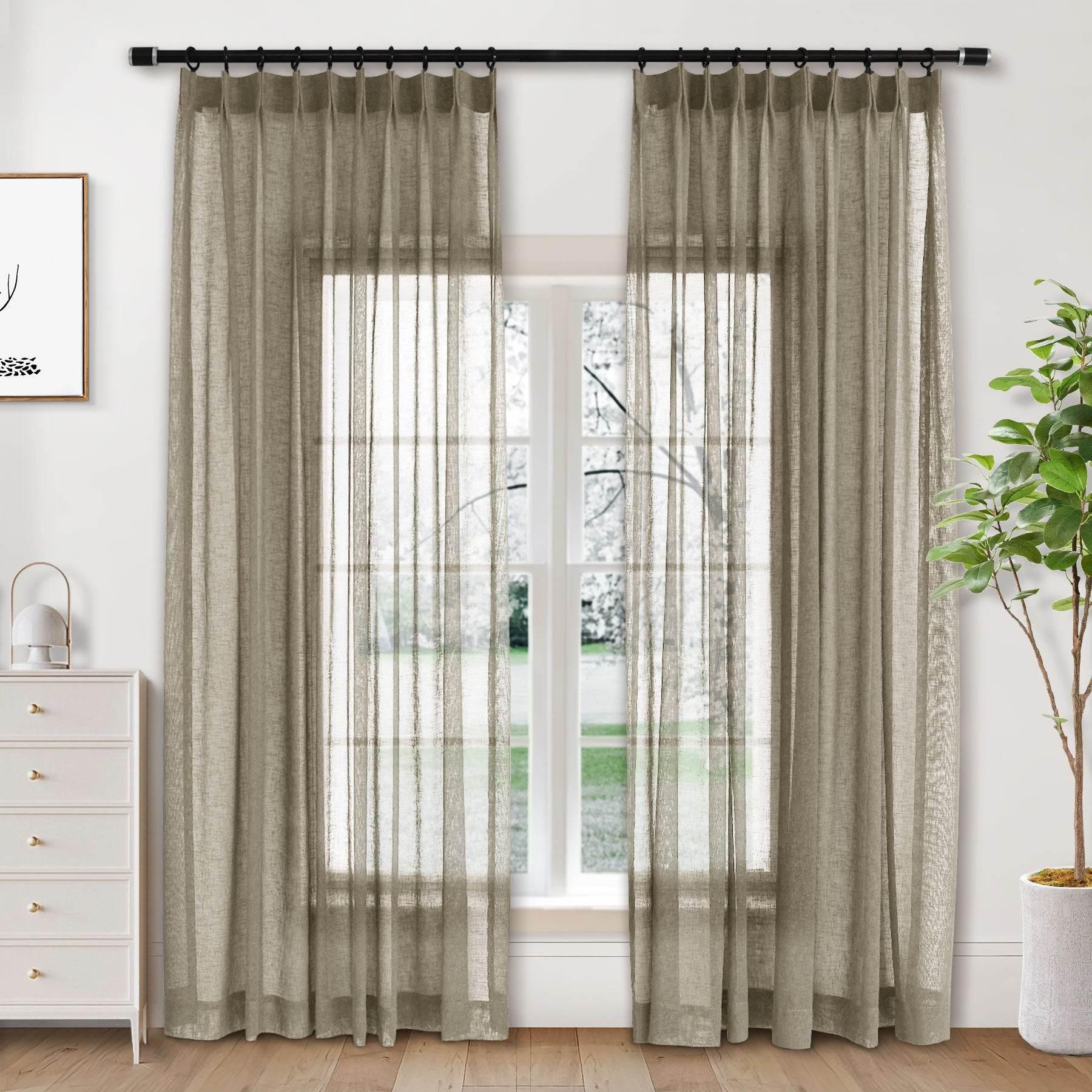 B01 Linen Textured Airy Sheer Curtain Pinch Pleat - Cololeaf -- #30 Light Grey
