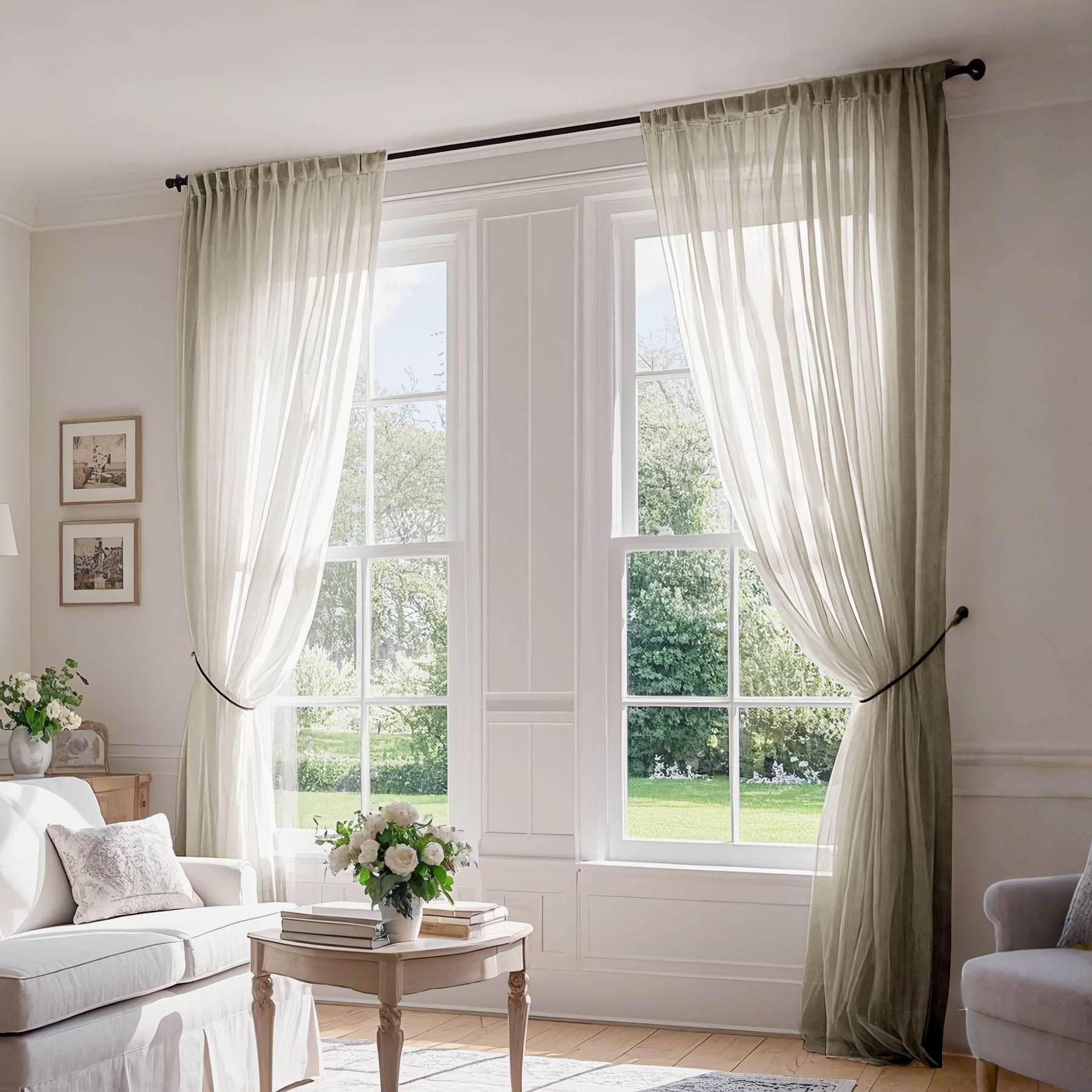 B01 Linen Textured Airy Sheer Curtain Pinch Pleat - Cololeaf -- #30 Light Grey