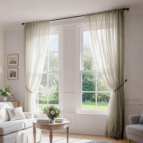 B01 Linen Textured Airy Sheer Curtain Pinch Pleat - Cololeaf -- #30 Light Grey