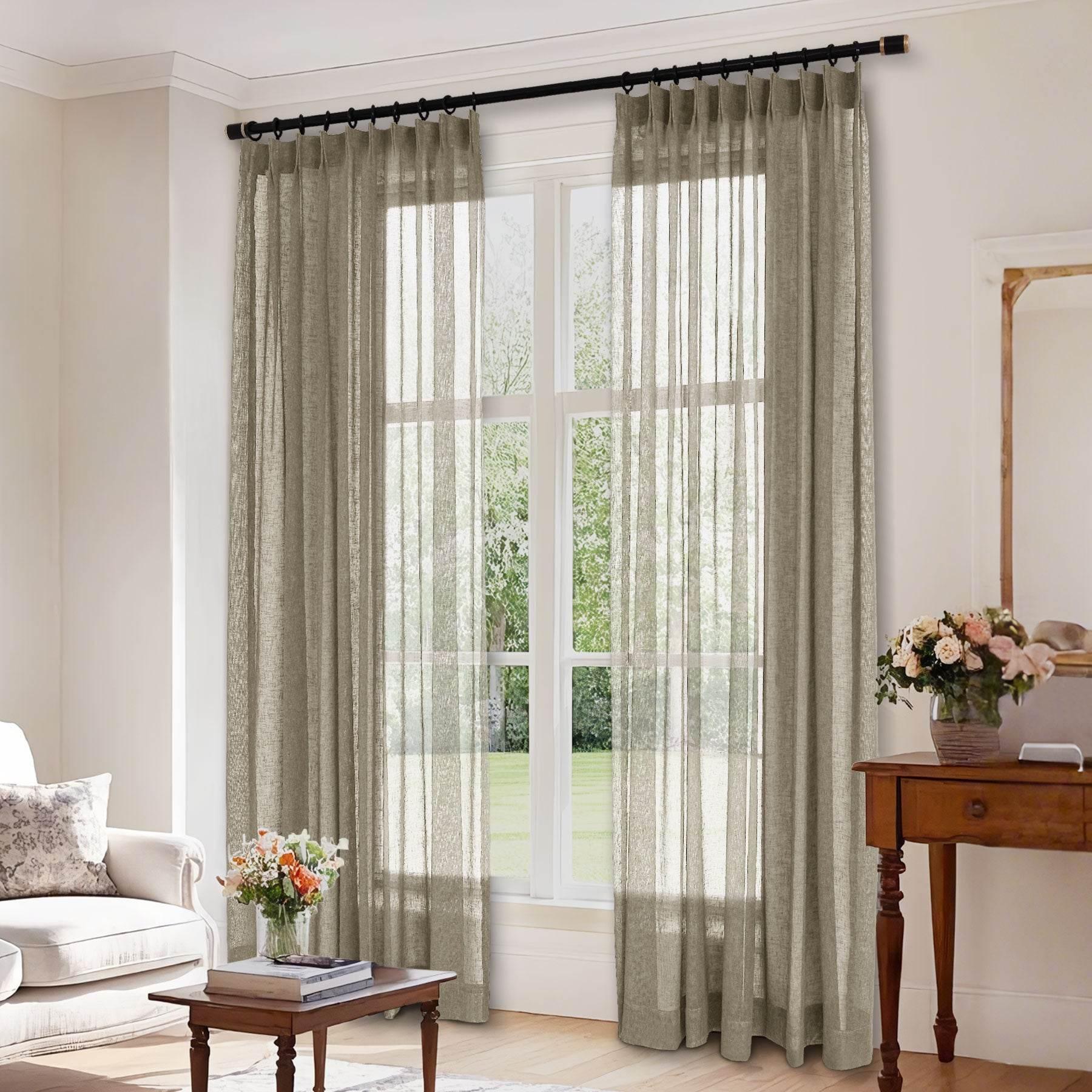 B01 Linen Textured Airy Sheer Curtain Pinch Pleat - Cololeaf -- #30 Light Grey